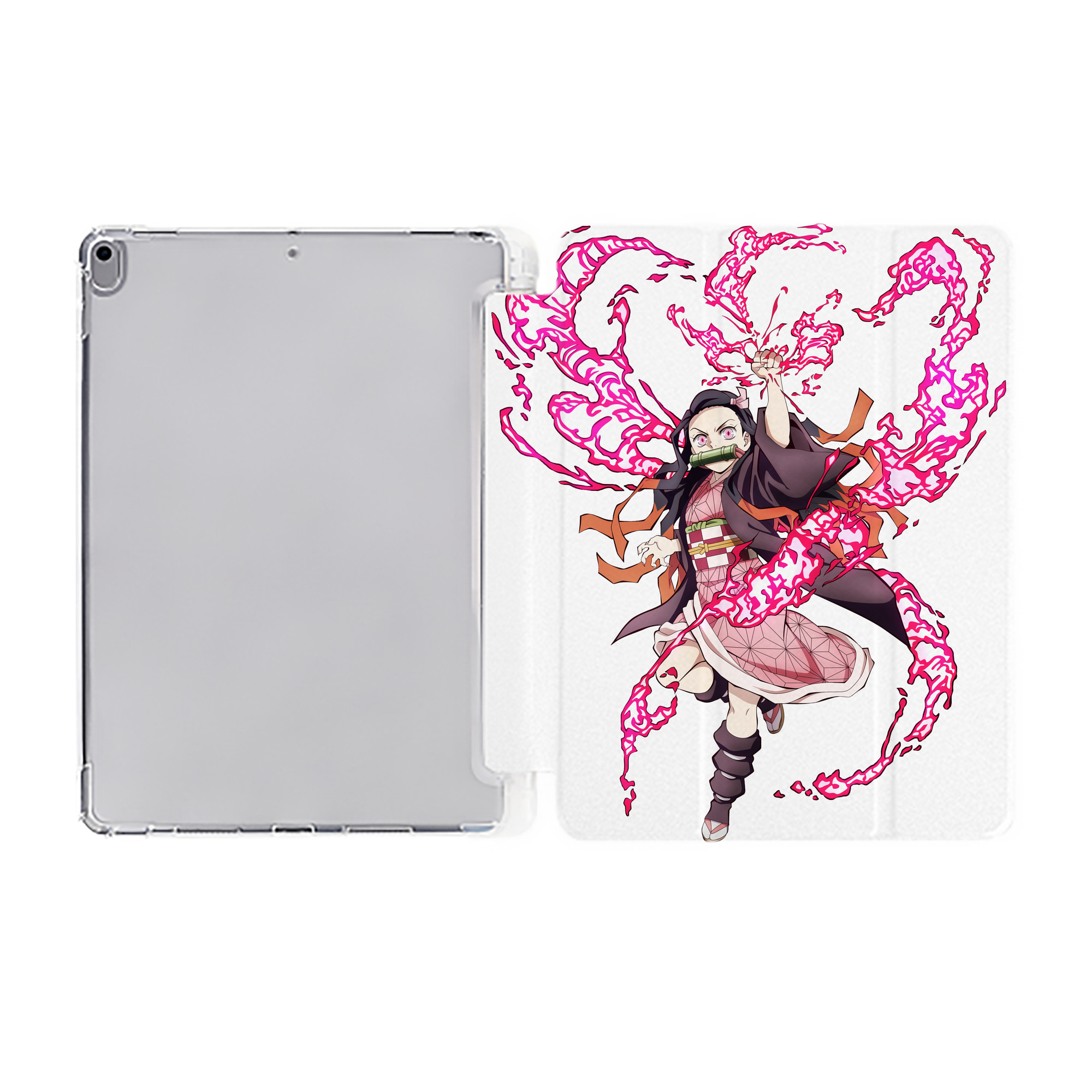 （画像用） 鬼滅の刃（きめつのやいば）竈門 禰󠄀豆子／かまど ねずこ Kamado Nezuko IPad ケース ペン収納付き 三つ折りスタンド PUレザー×シリコン 対応機種9.5/10.5/10.9インチ